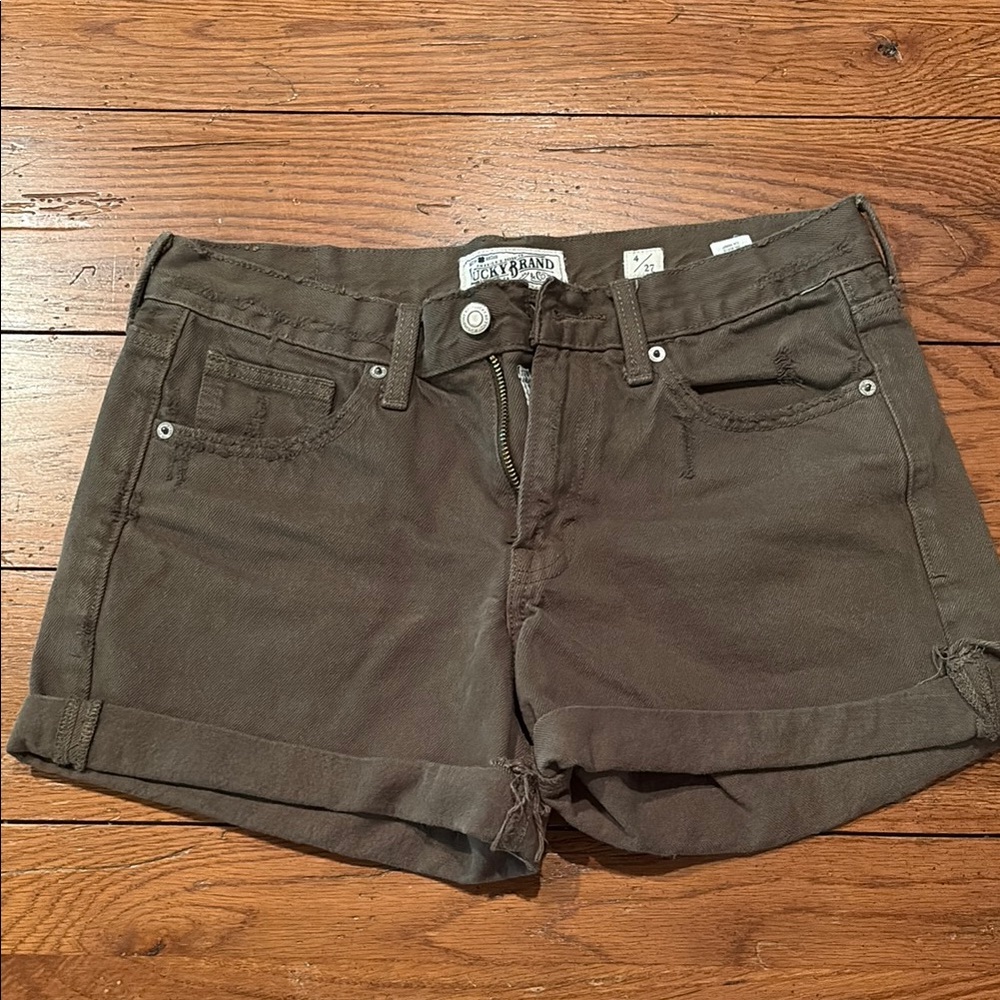Lucky Brand Olive Green Jean Shorts Mid-Rise Cuffed Hem